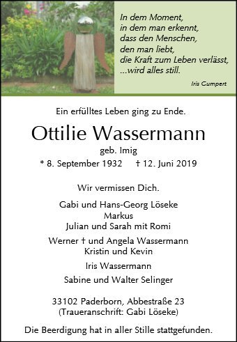 Erinnerungsbild für Ottilie Wassermann