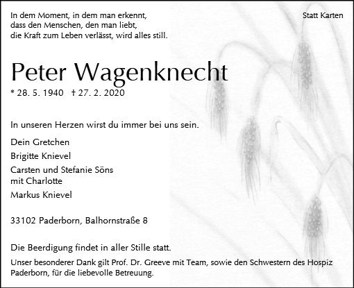 Erinnerungsbild für Peter Wagenknecht