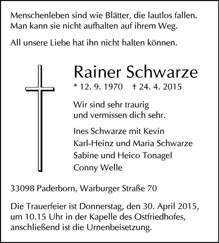 Erinnerungsbild für Rainer Schwarze