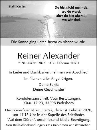 Erinnerungsbild für Reiner Alexander