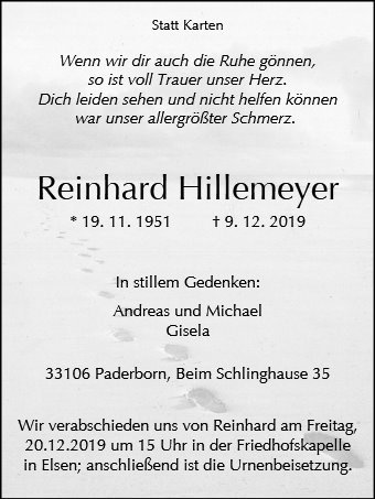 Erinnerungsbild für Reinhard Hillemeyer
