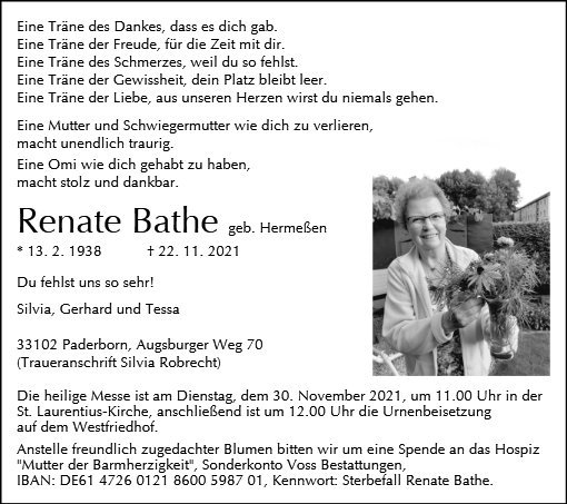Erinnerungsbild für Renate Bathe