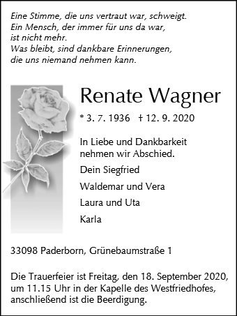 Erinnerungsbild für Renate Wagner