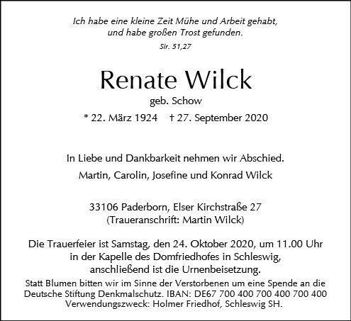 Erinnerungsbild für Renate Wilck