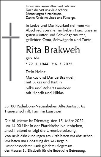 Erinnerungsbild für Rita Brakweh