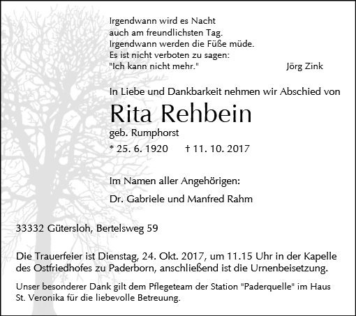 Erinnerungsbild für Rita Rehbein
