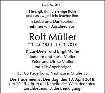 Erinnerungsbild für Rolf Müller