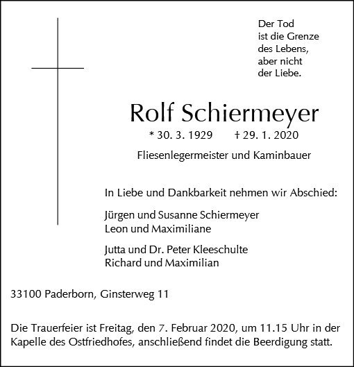 Erinnerungsbild für Rolf Schiermeyer