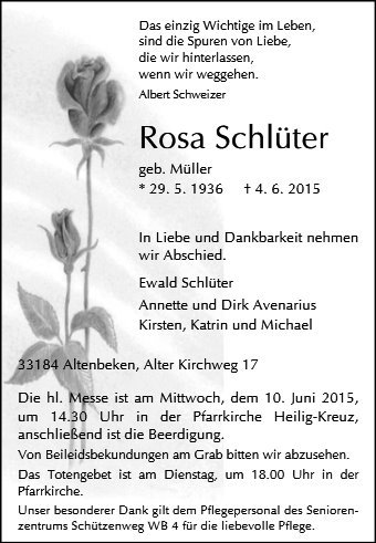 Erinnerungsbild für Rosa Schlüter