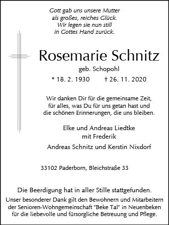 Erinnerungsbild für Rosemarie Schnitz
