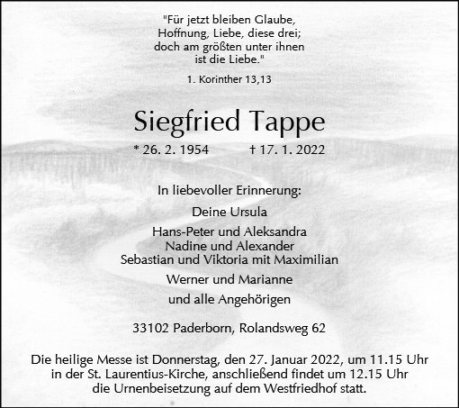 Erinnerungsbild für Siegfried Tappe