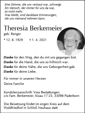 Erinnerungsbild für Theresia Berkemeier