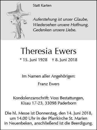 Erinnerungsbild für Theresia Ewers