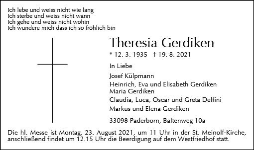 Erinnerungsbild für Theresia Gerdiken