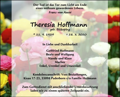 Erinnerungsbild für Theresia Hoffmann
