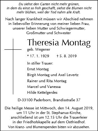 Erinnerungsbild für Theresia Montag