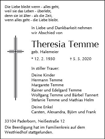 Erinnerungsbild für Theresia Temme