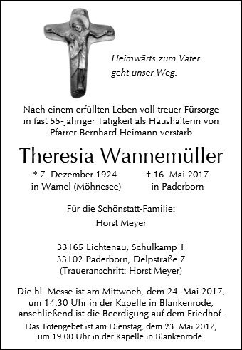 Erinnerungsbild für Theresia Wannemüller