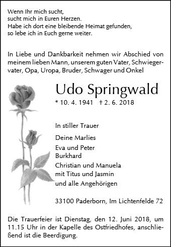 Erinnerungsbild für Udo Springwald