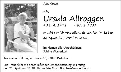 Erinnerungsbild für Ursula Allroggen