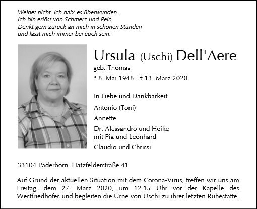 Erinnerungsbild für Ursula Dell'Aere