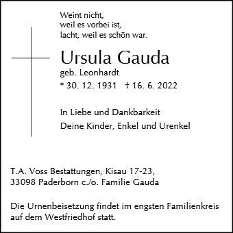 Erinnerungsbild für Ursula Gauda