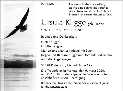Erinnerungsbild für Ursula Kligge