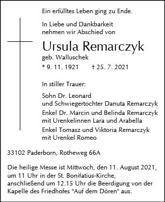 Erinnerungsbild für Ursula Remarczyk