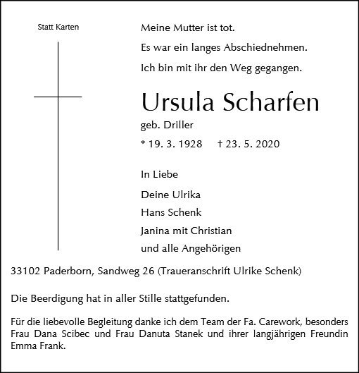 Erinnerungsbild für Ursula Scharfen