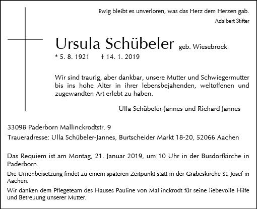 Erinnerungsbild für Ursula Schübeler