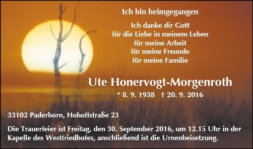 Erinnerungsbild für Ute Honervogt-Morgenroth