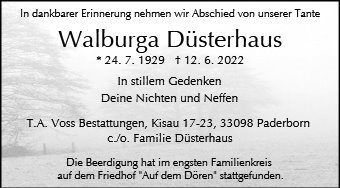 Erinnerungsbild für Walburga Düsterhaus