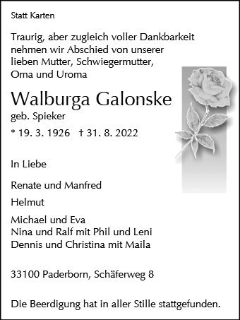 Erinnerungsbild für Walburga Galonske