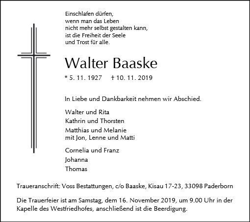 Erinnerungsbild für Walter Baaske