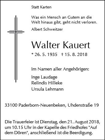 Erinnerungsbild für Walter Kauert