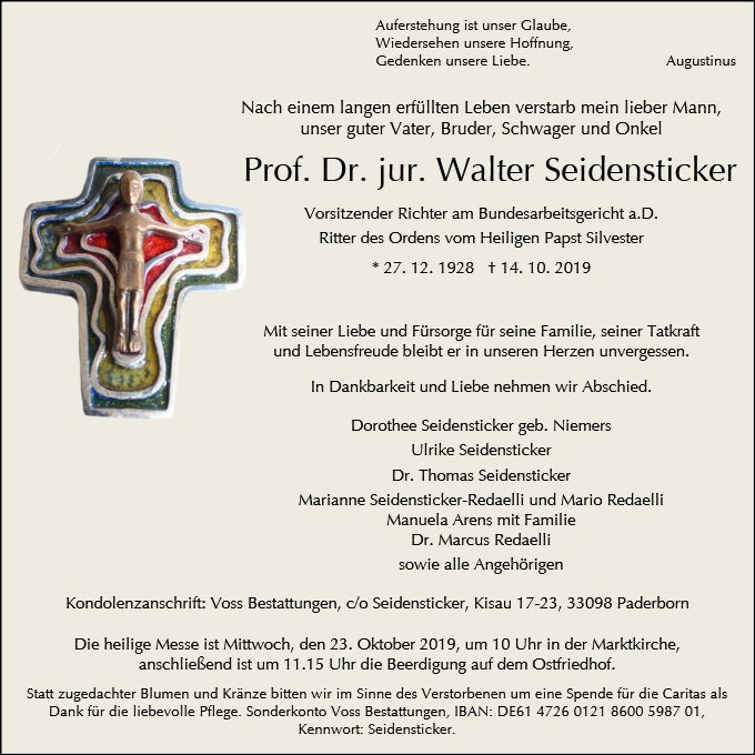 Erinnerungsbild für Prof. Dr. Walter Seidensticker