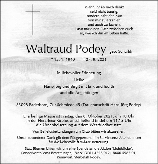 Erinnerungsbild für Waltraud Podey