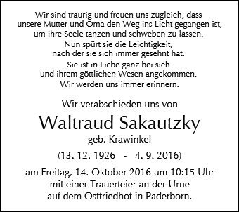 Erinnerungsbild für Waltraud Sakautzky