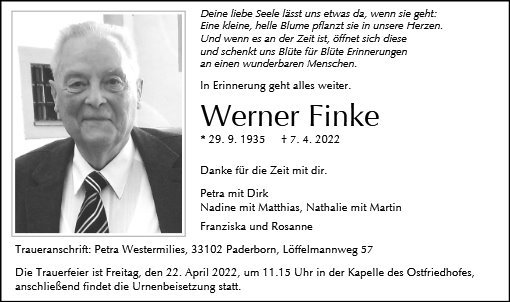 Erinnerungsbild für Werner Finke