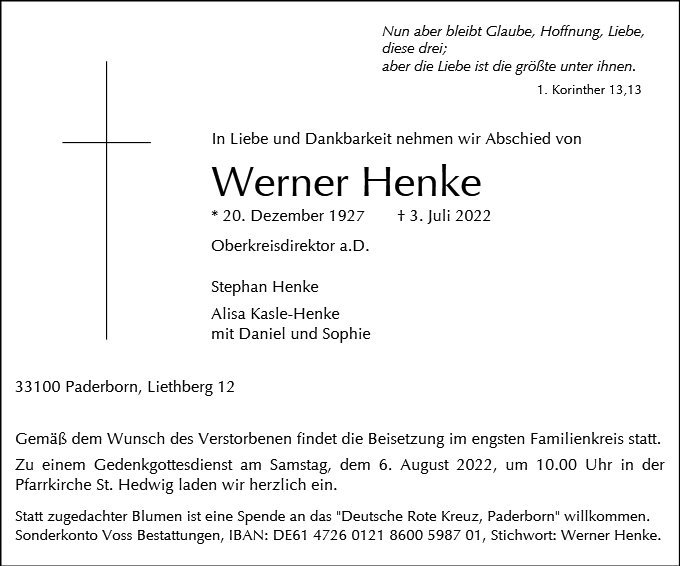 Erinnerungsbild für Werner Henke