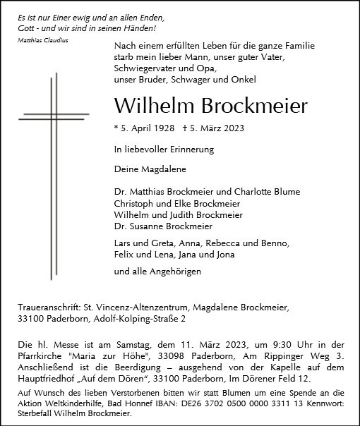 Erinnerungsbild für Wilhelm Brockmeier