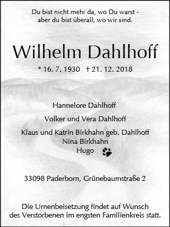 Erinnerungsbild für Wilhelm Dahlhoff