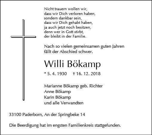 Erinnerungsbild für Wilhelm Heinz Bökamp