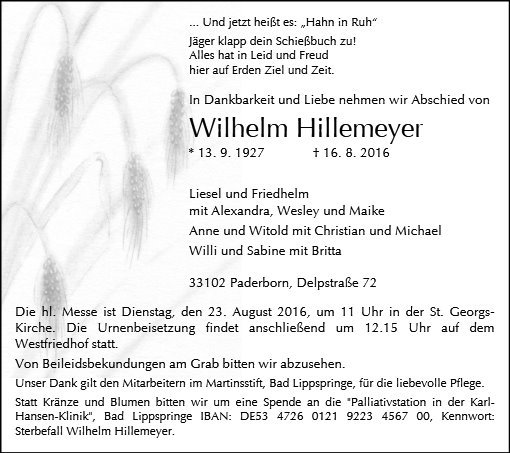Erinnerungsbild für Wilhelm Hillemeyer