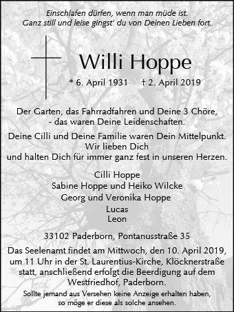 Erinnerungsbild für Wilhelm Hoppe