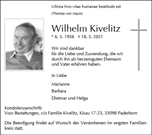Erinnerungsbild für Wilhelm Kivelitz