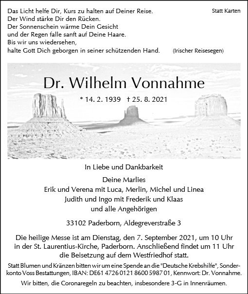 Erinnerungsbild für Dr. Wilhelm Vonnahme