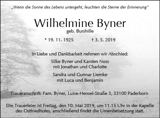 Erinnerungsbild für Wilhelmine Byner