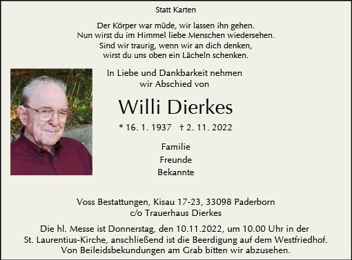 Erinnerungsbild für Willi Dierkes