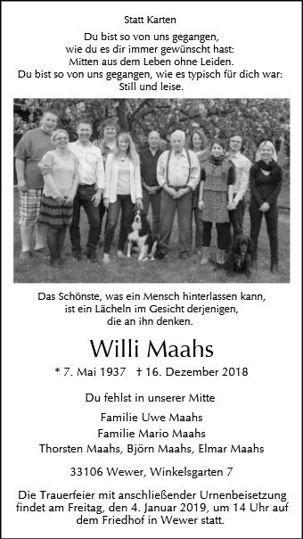 Erinnerungsbild für Willi Maahs